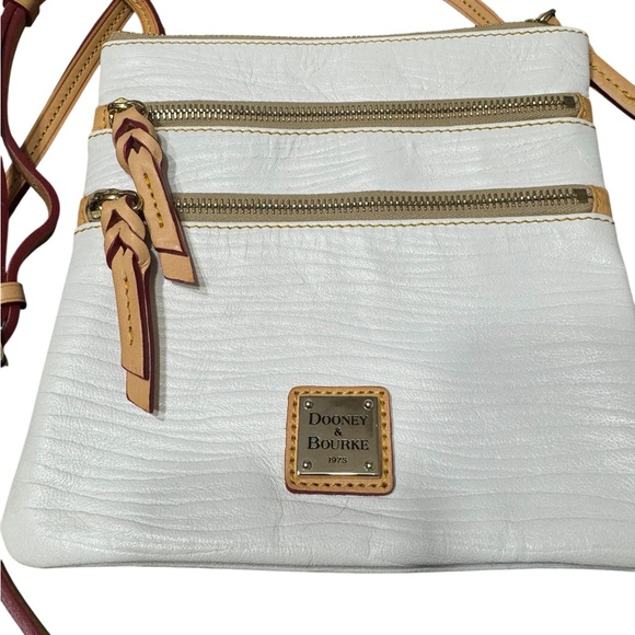 Dooney & Bourke White and Tan Pebble Grain Triple Zip Crossbody Bag - Picture 2 of 11
